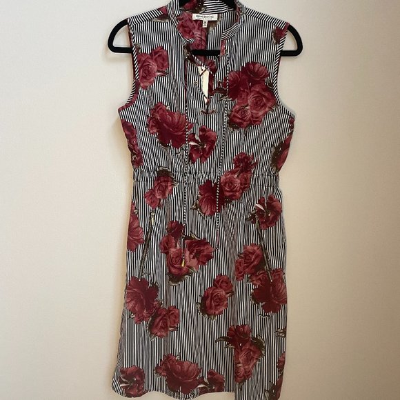NWT Blk/White Stripe Floral Burgundy Flower Dress size M - Picture 6 of 8